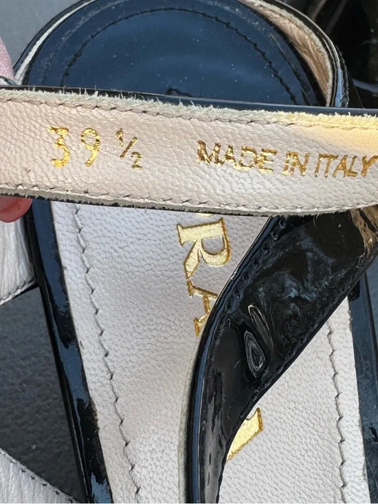 Prada Black Patent Open-Toe Ankle Strap Wedge Sandals Size 39.5 - Picture 13 of 13